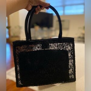 Chantelle Elegant Black Floral Velvet and Lace tote Handbag